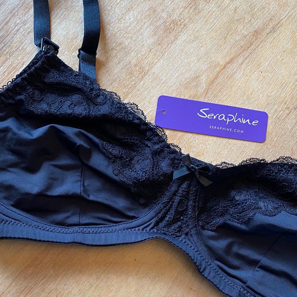 NEW Seraphine black lace trim maternity nursing bra sz 36D